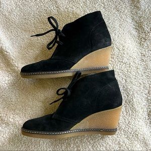 J Crew suede leather wedge boots booties 7 7.5 gorgeous black boots